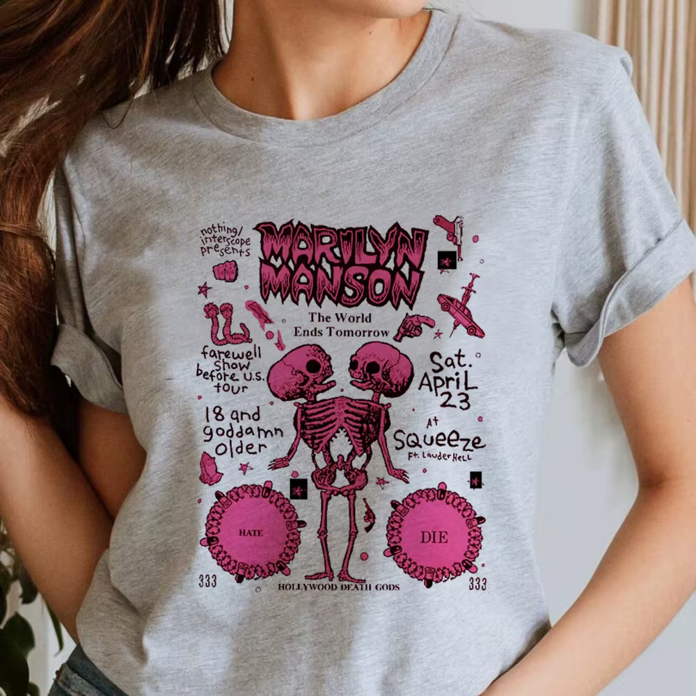 Marilyn Manson t-shirt fille années 80 vêtements coréens rétro hip hop streetwear kawaii Pop Culture coloré gothique graphique psychédélique