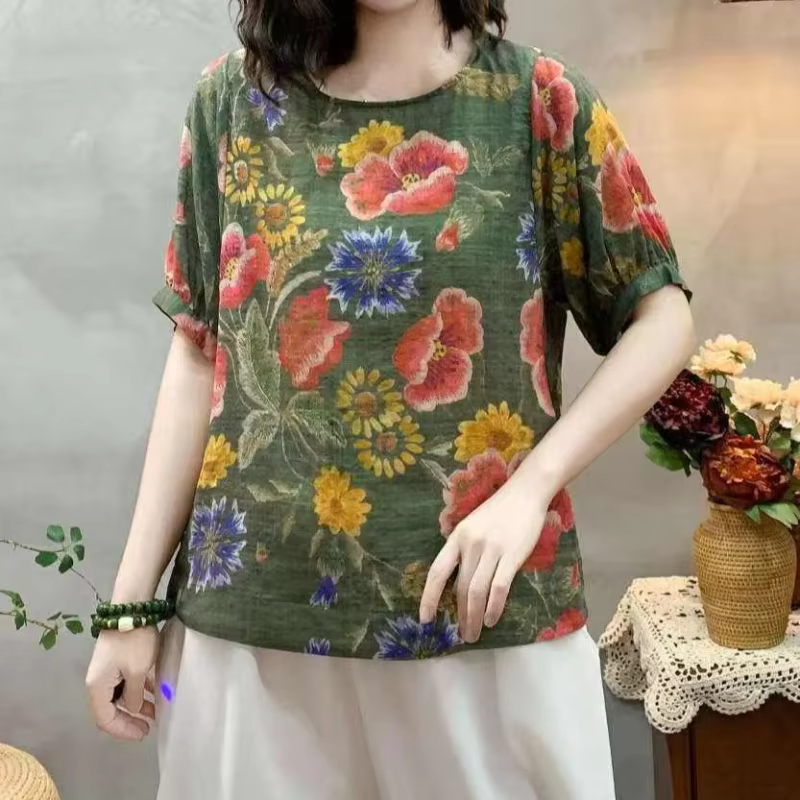 T-shirt à manches courtes en lin pour femmes
