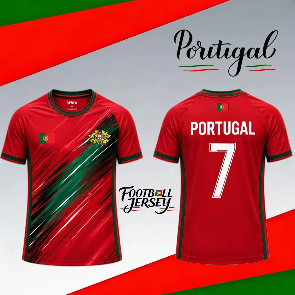 Nouveau maillot de football du Portugal, t-shirt de sport d'extérieur respirant à manches courtes pour hommes et femmes, haut décontracté