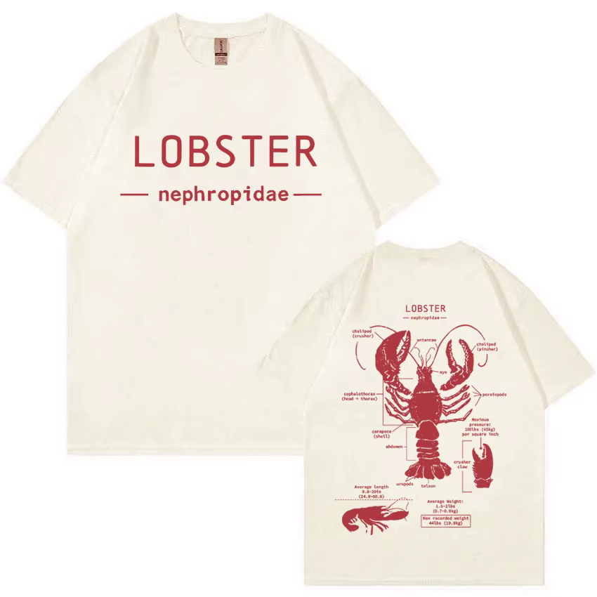 Drôle homard anatomie graphique T-shirt hommes femmes décontracté surdimensionné à manches courtes T-shirts