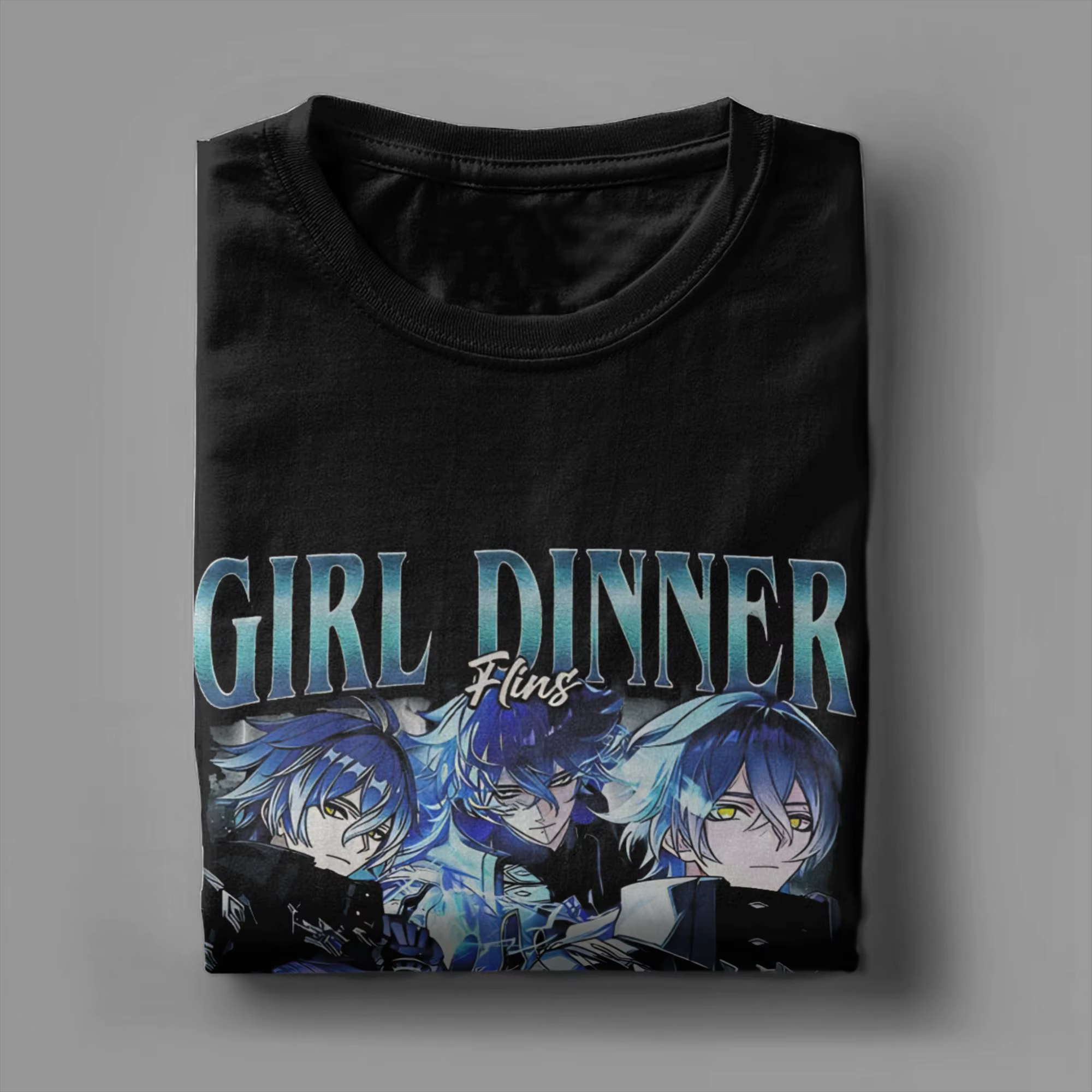 Drôle Flins Genshin Impact fille dîner T-Shirts hommes col rond coton t-shirt jeu dessin animé à manches courtes