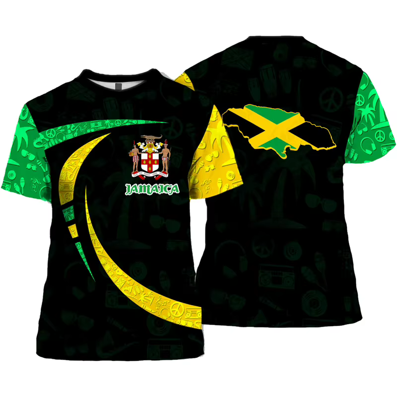 T-shirt jamaïcain à manches courtes et col rond pour hommes