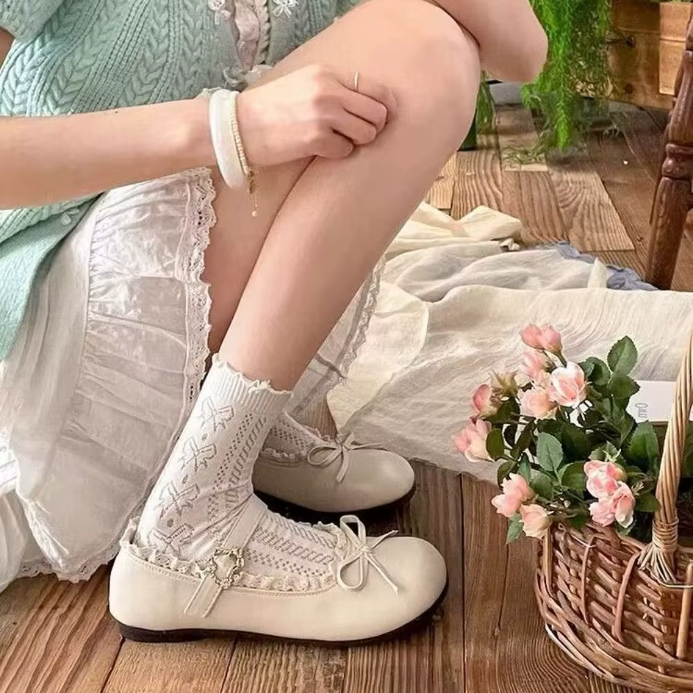 Lolita PU cuir JK chaussures plates nœud dentelle à volants ballerines décontractées semelle souple doux Mary Jane