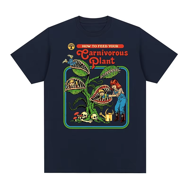 T-shirt Vintage Plante Carnivore en Coton Pur Respirant pour Homme
