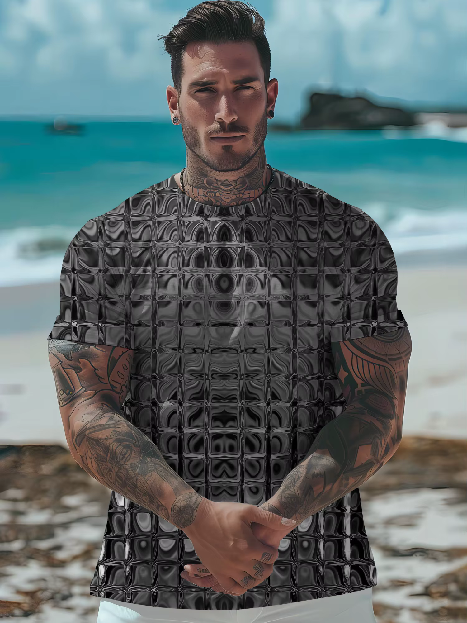 T-shirt de sport imprimé animal pour hommes