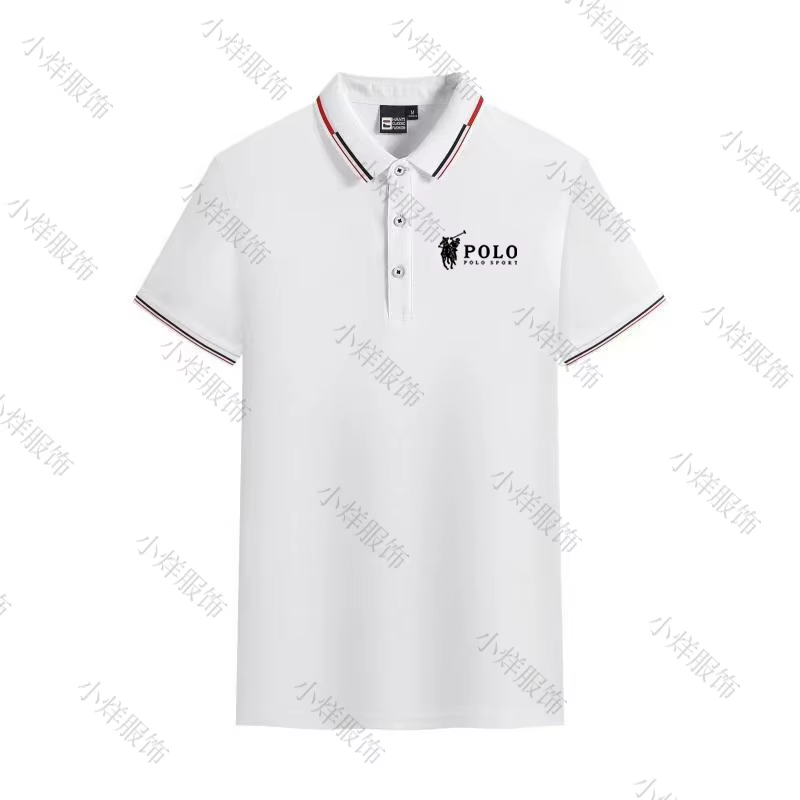 Polo pour homme à col rayé, logo cheval classique, manches courtes, décontracté, respirant, noir, pour le sport et le quotidien