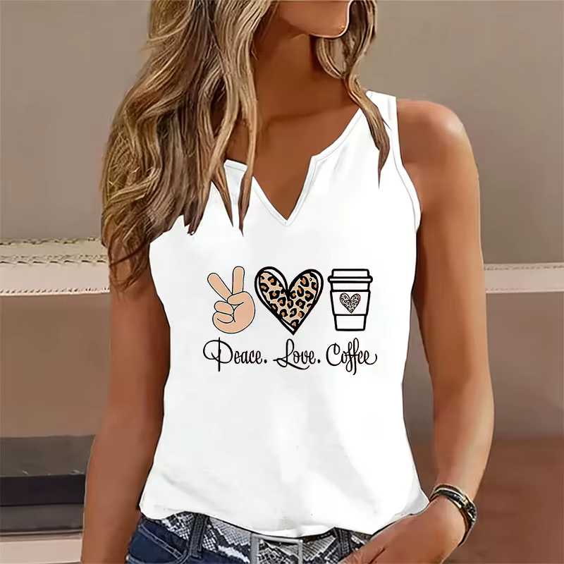 Peace Love Coffee Débardeur sans manches col en V pour femme