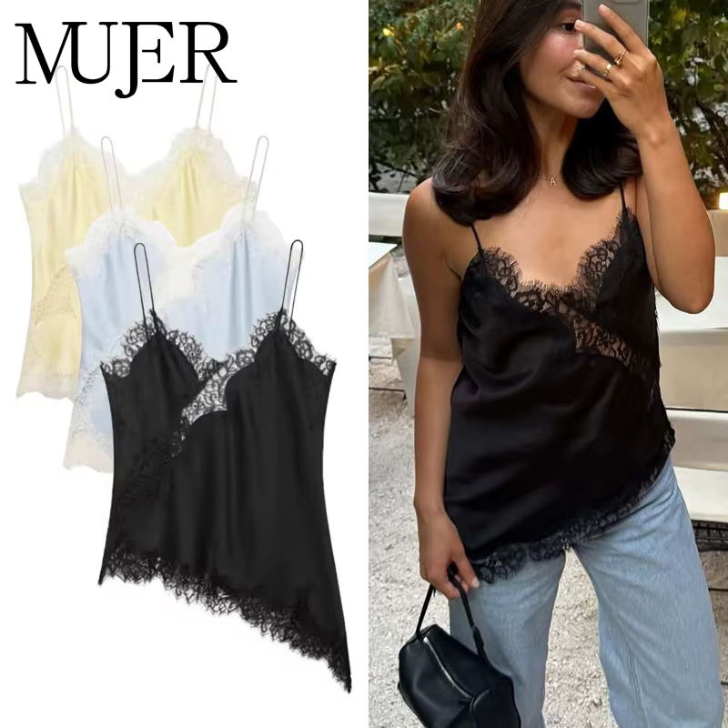 MUJER femmes hauts noir dentelle haut femme Sexy dos nu