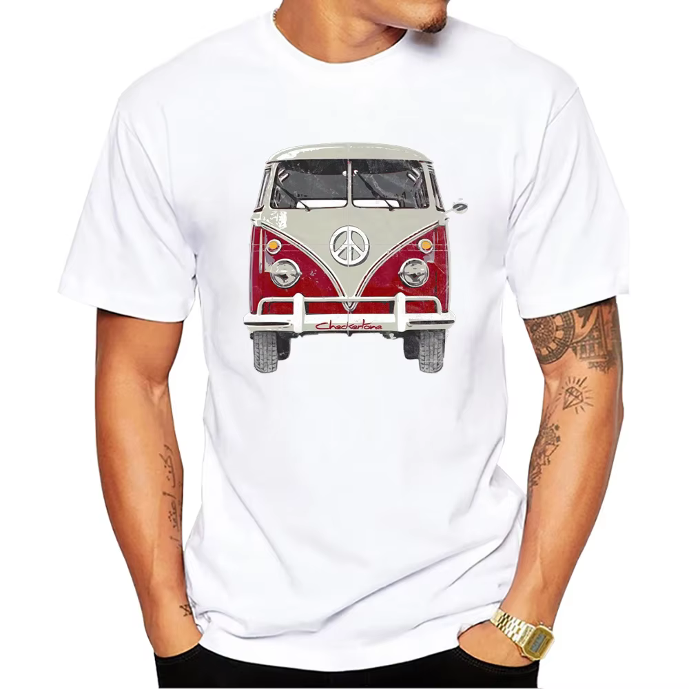 Sapextee Vintage années 1960 Bus hommes T-Shirt rétro rouge Bus Surf imprimé t-shirts à manches courtes