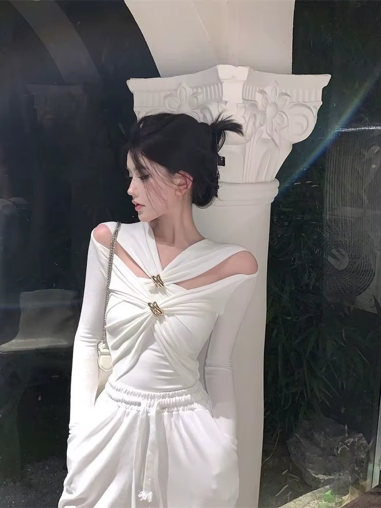T-shirt blanc à manches longues pour femmes