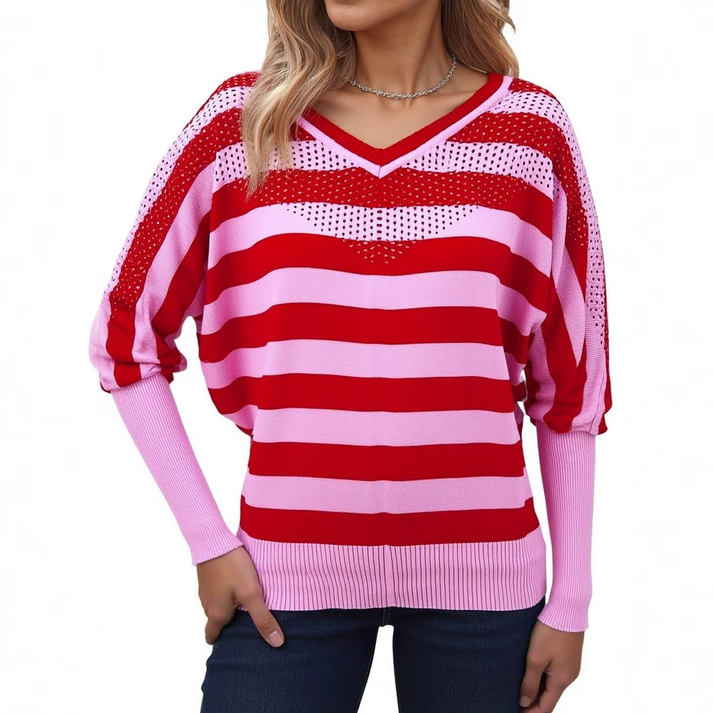 Femmes grande taille été pull manches chauve-souris chemise rayée
