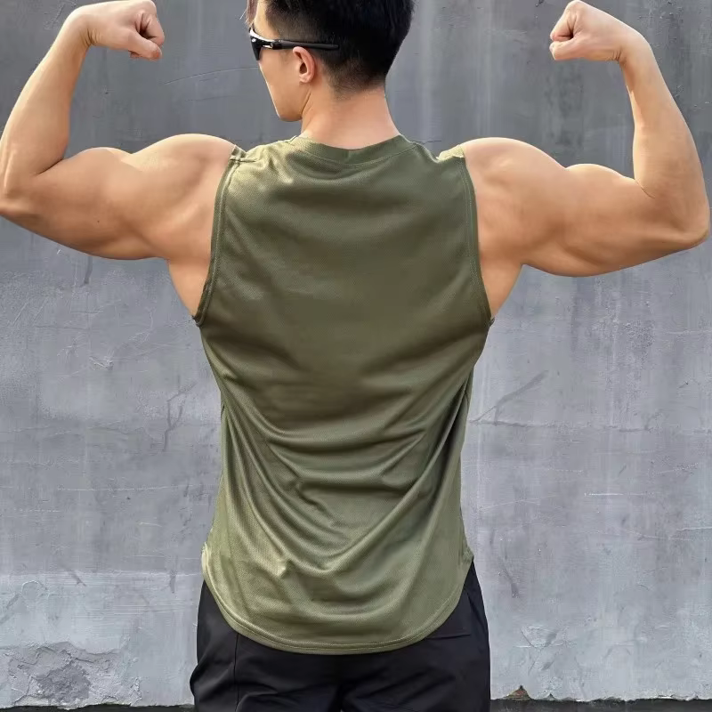 Été gilet sans manches sport de plein air débardeur course fitness maillot de corps séchage rapide col rond gymnase T-shirt hommes dessus respirants