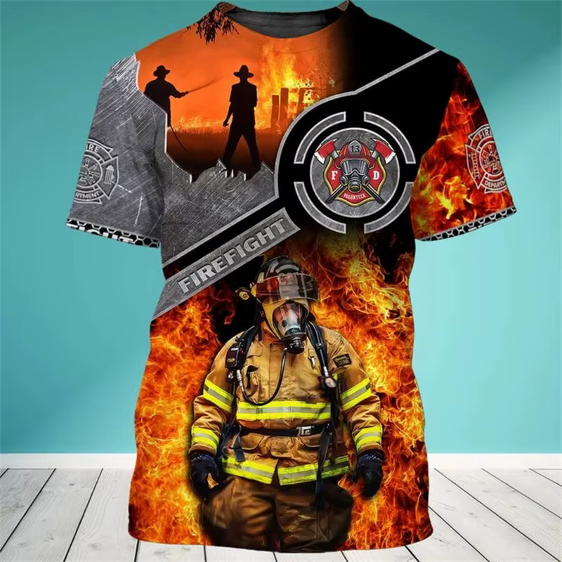 Nouveaux t-shirts imprimés en 3D avec motif de pompier pour hommes