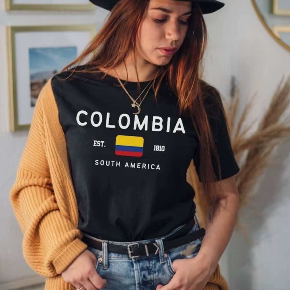 T-shirt Colombie Drapeau Colombien Amérique du Sud Hauts Unisexe Femme Été Manches Courtes Vêtements Streetwear Décontracté