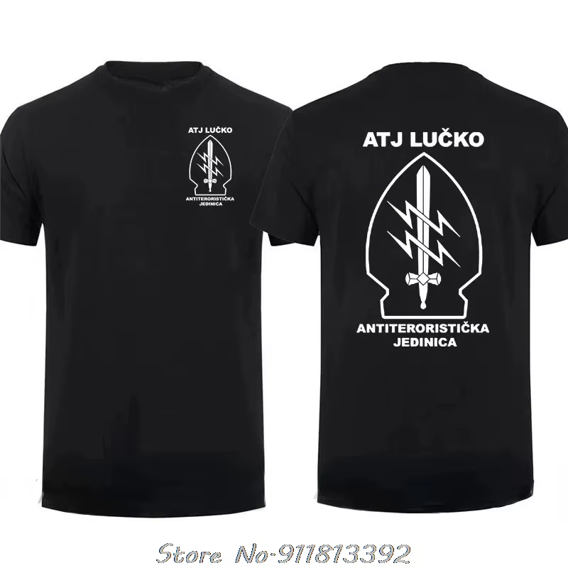 ATJ LUCKO-T-Shirt à Manches Courtes pour Homme, Vêtement Décontracté de Style Patinage Contre le Terrorisme, Unité Spéciale de la Force, Idéal pour le Fitness et l'Été