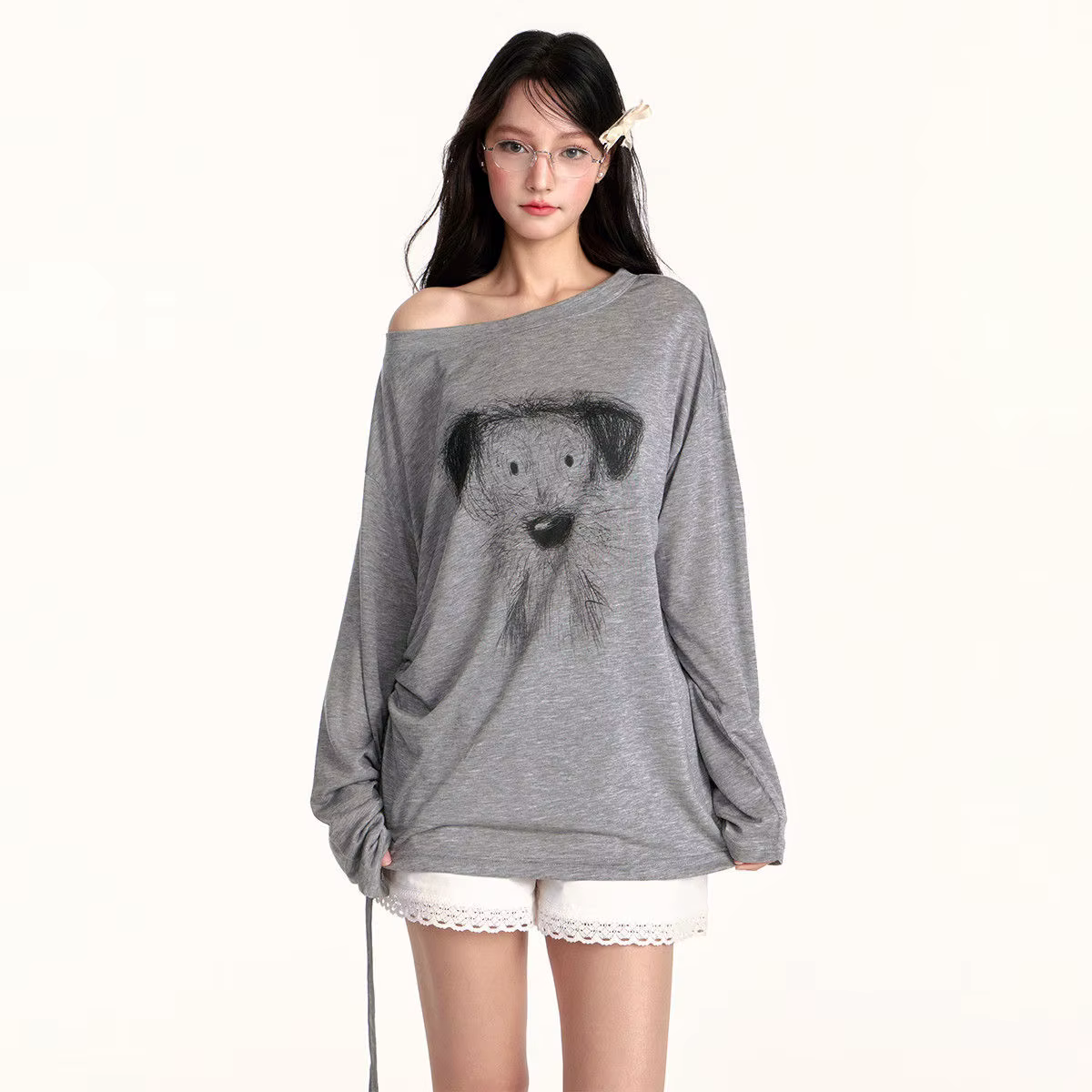 Style américain t-shirts femmes croquis imprimé à manches longues T-shirt 2025 été mince légèrement Transparent crème solaire couverture haut