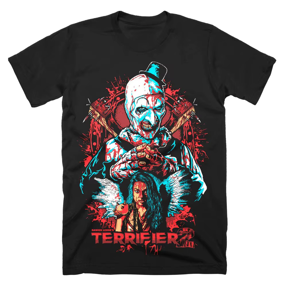 T-shirt Terrifier 2026 – Merch Halloween Film d'Horreur – Coton Noir Imprimé – Style Unisexe Luxe Haut de Gamme pour Hommes et Femmes