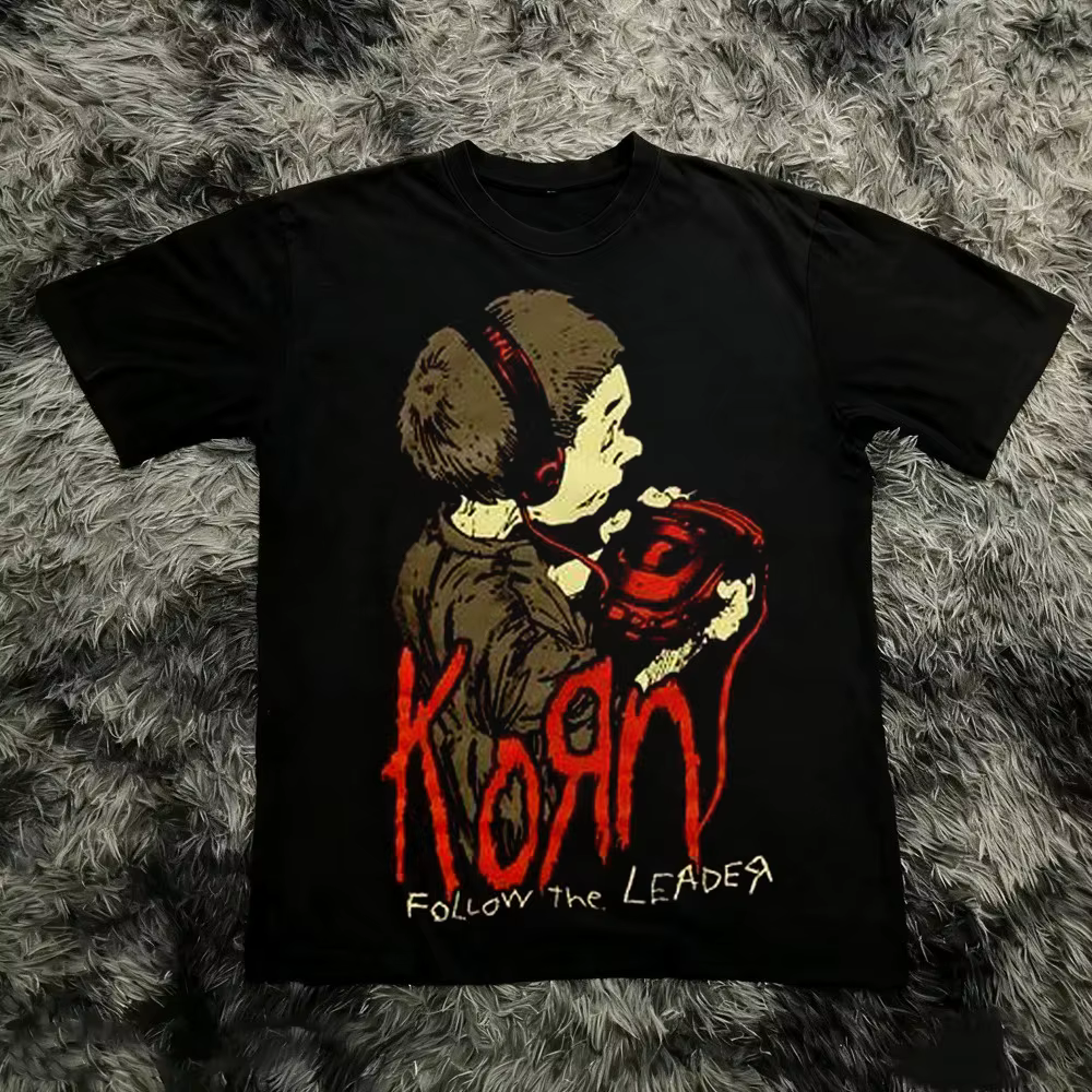 Korn Follow The Leader T-shirt en coton imprimé double face Metal Band Tee pour hommes et femmes