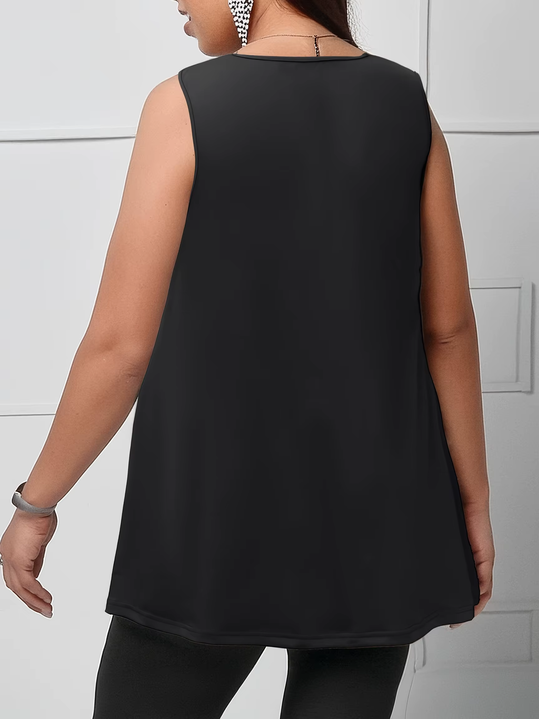 Tunique grande taille sans manches à ourlet festonné pour femmes