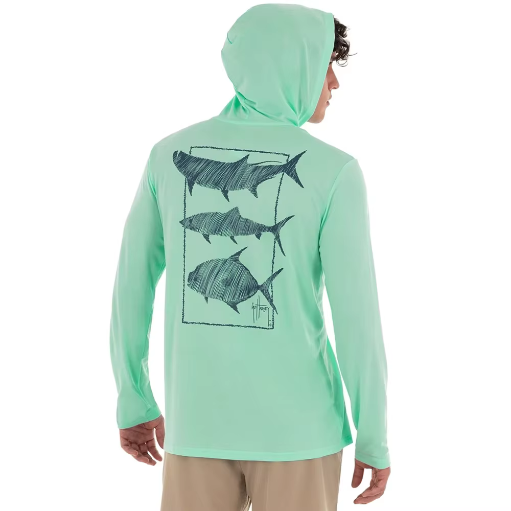Reef & Reel Fishing Apparel Summer Outdoor Long Sleeve T-shirt With Hood Sun Protection Breathable Angling Clothing Homme Peche