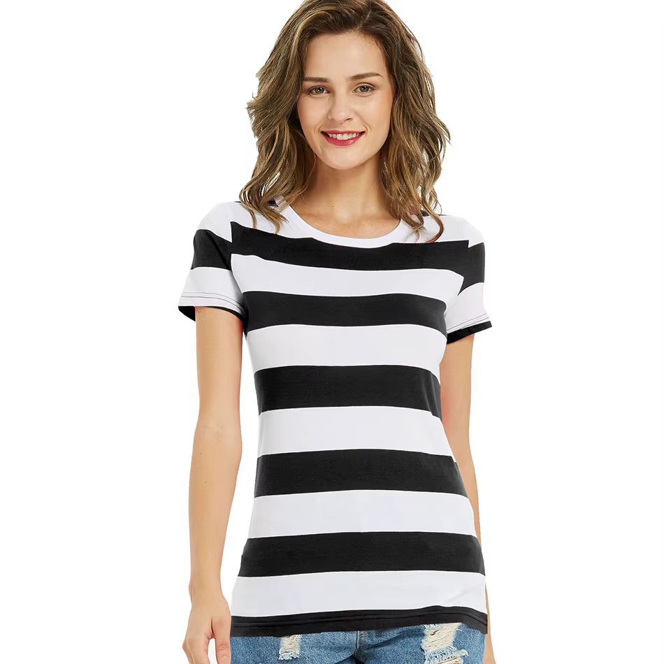 T-shirt rayé arc-en-ciel à manches courtes pour femmes