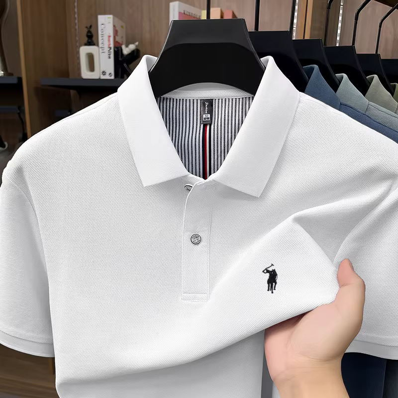 Luxe Pony broderie manches courtes Polo chemise 100% coton haut de gamme marque hommes nouvelle mode été respirant