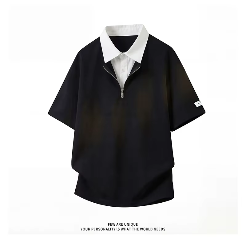 Chemises polo tendance à demi-zip bicolores pour hommes