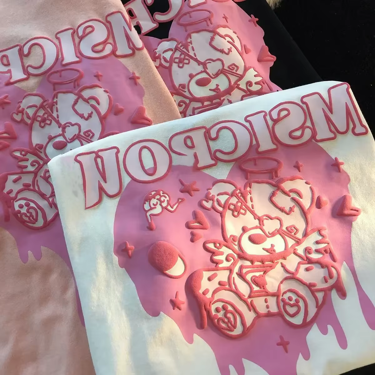 Kawaii femmes T-Shirt coréen rose amour ours imprimé à manches courtes