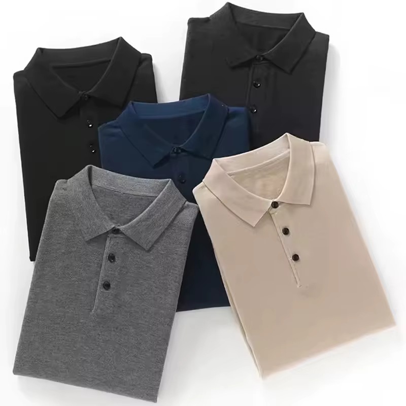 Haute qualité Ultra Fine 100% laine mérinos printemps été hommes d'affaires col Polo à manches courtes