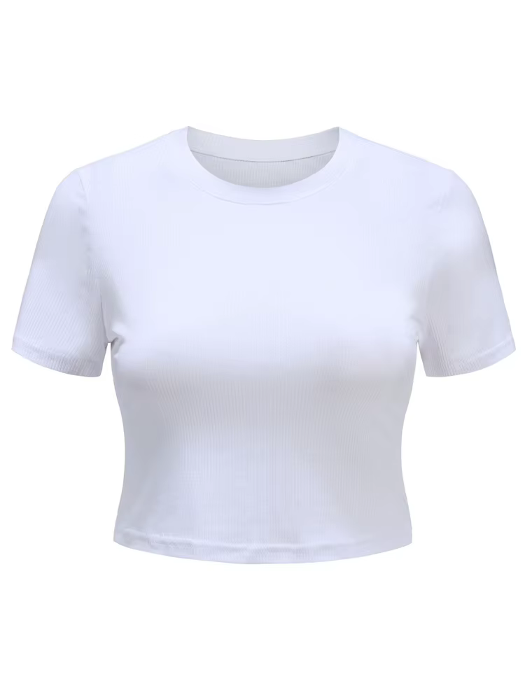 T-shirt manches courtes col rond femme, streetwear, basique, sexy, décontracté, blanc, noir, été