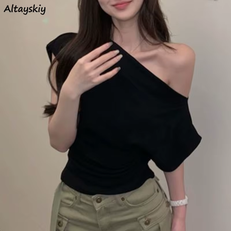 T-shirt Vintage à Col Incliné pour Femme
