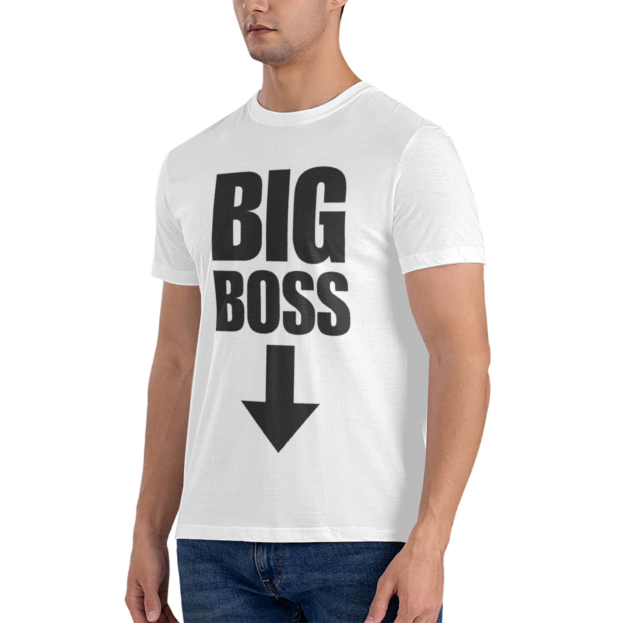 T-shirt pour hommes en coton 100% avec motif Big Boss avec flèche pointant vers le bas