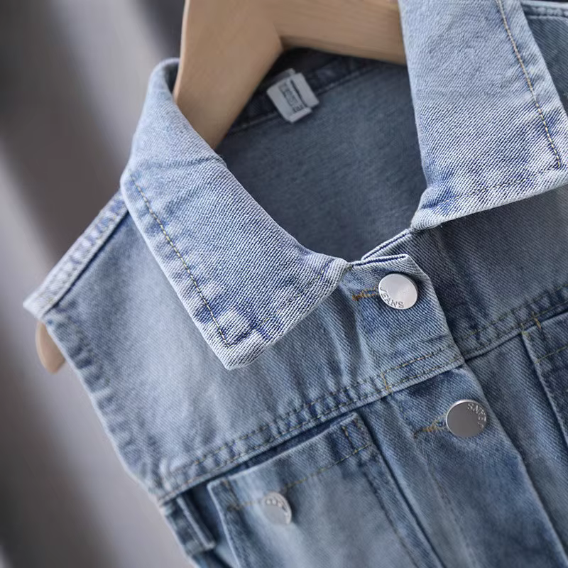 Enfants Denim veste sans manches avec ours de dessin animé pour Tween garçon fille gilet en jean décontracté élégant