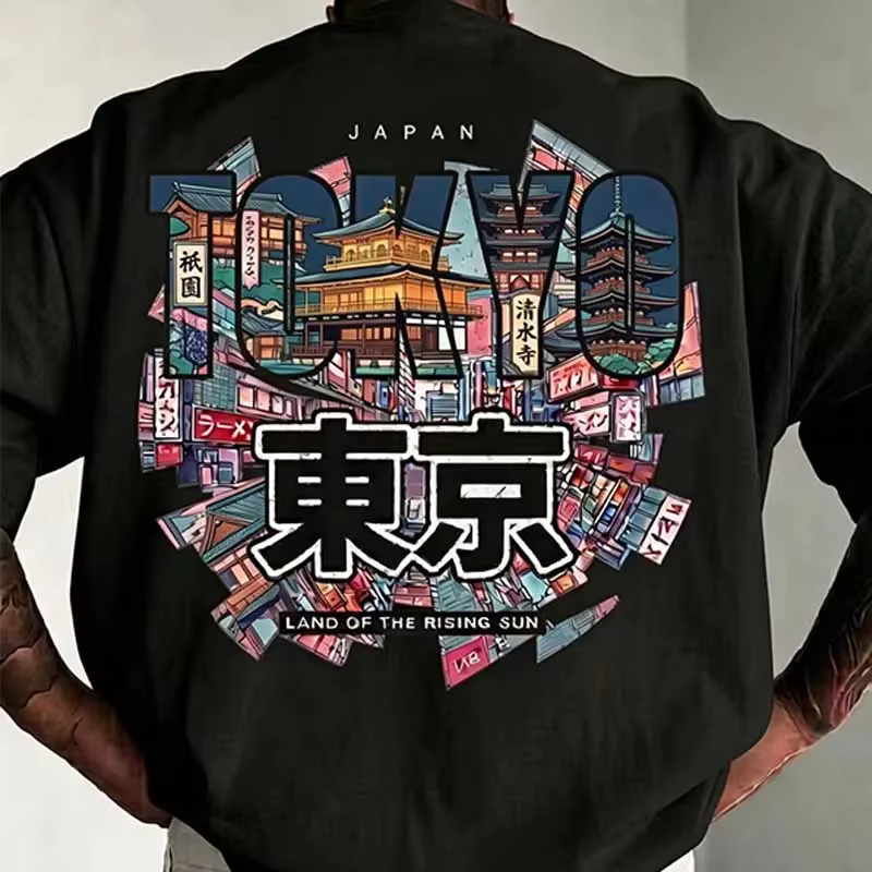 T-shirts d'été pour hommes avec imprimé lettres Tokyo