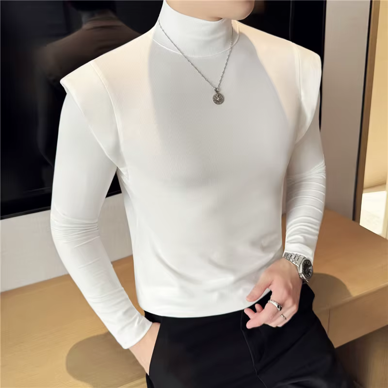 Mode faux deux pièces T-Shirts pour hommes à manches longues couleur unie élastique