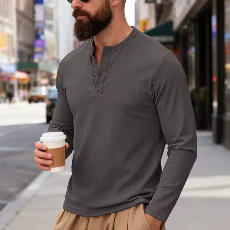 T-shirt Henley à manches longues pour homme