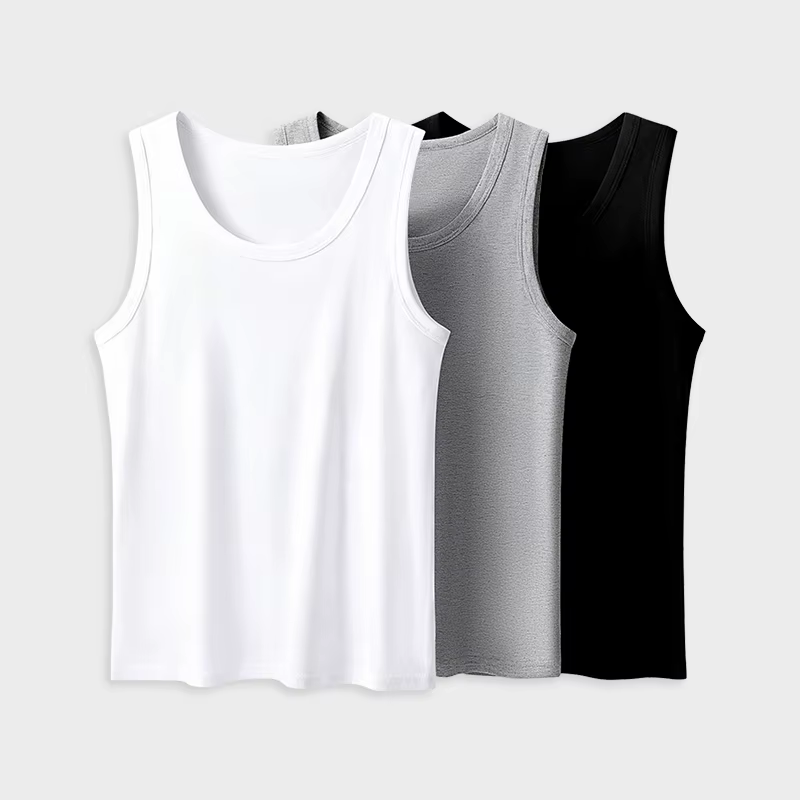 T-shirt à épaules fines pour hommes, 1/3 pièce, pour toutes les saisons, style jeune, couleur unie, sportif et confortable, adapté à la tenue à la maison