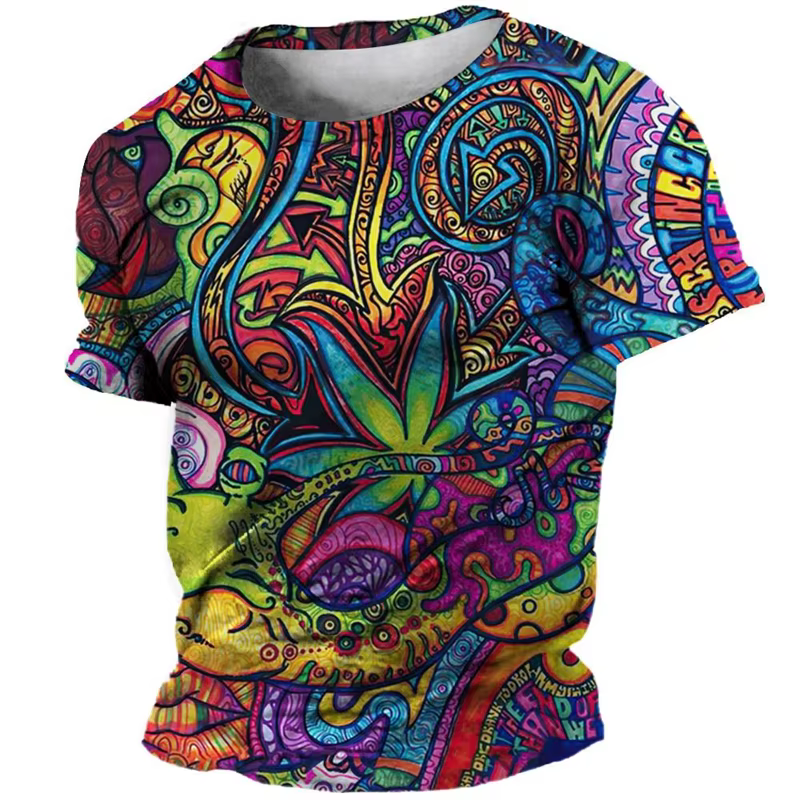 T-shirts graphiques Graffiti colorés mode d'été à manches courtes Hip Hop 3D imprimé