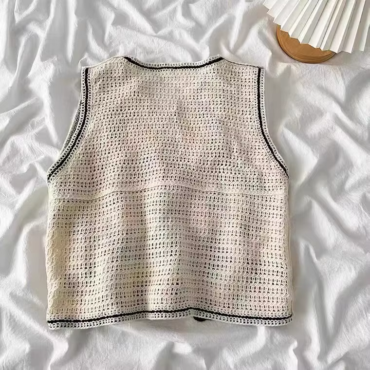 Gilet en Crochet à fleurs perlées pour femmes