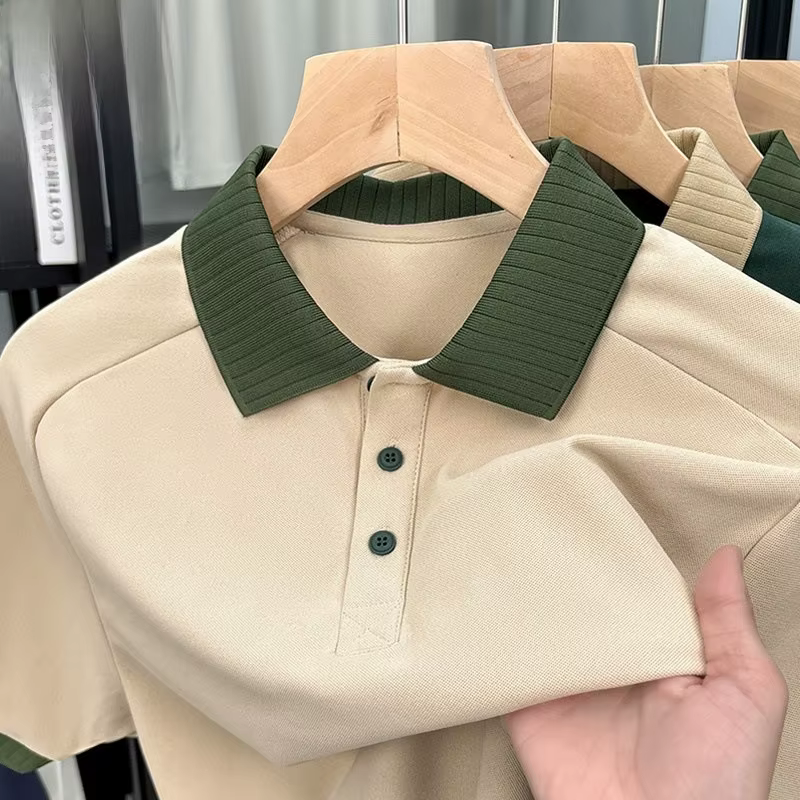 Nouveau Polo Homme Manches Courtes 2026 – T-shirt Décontracté Couleur Unie Tendance pour Affaires et Loisirs – Coupe Ample en Fibre de Polyester