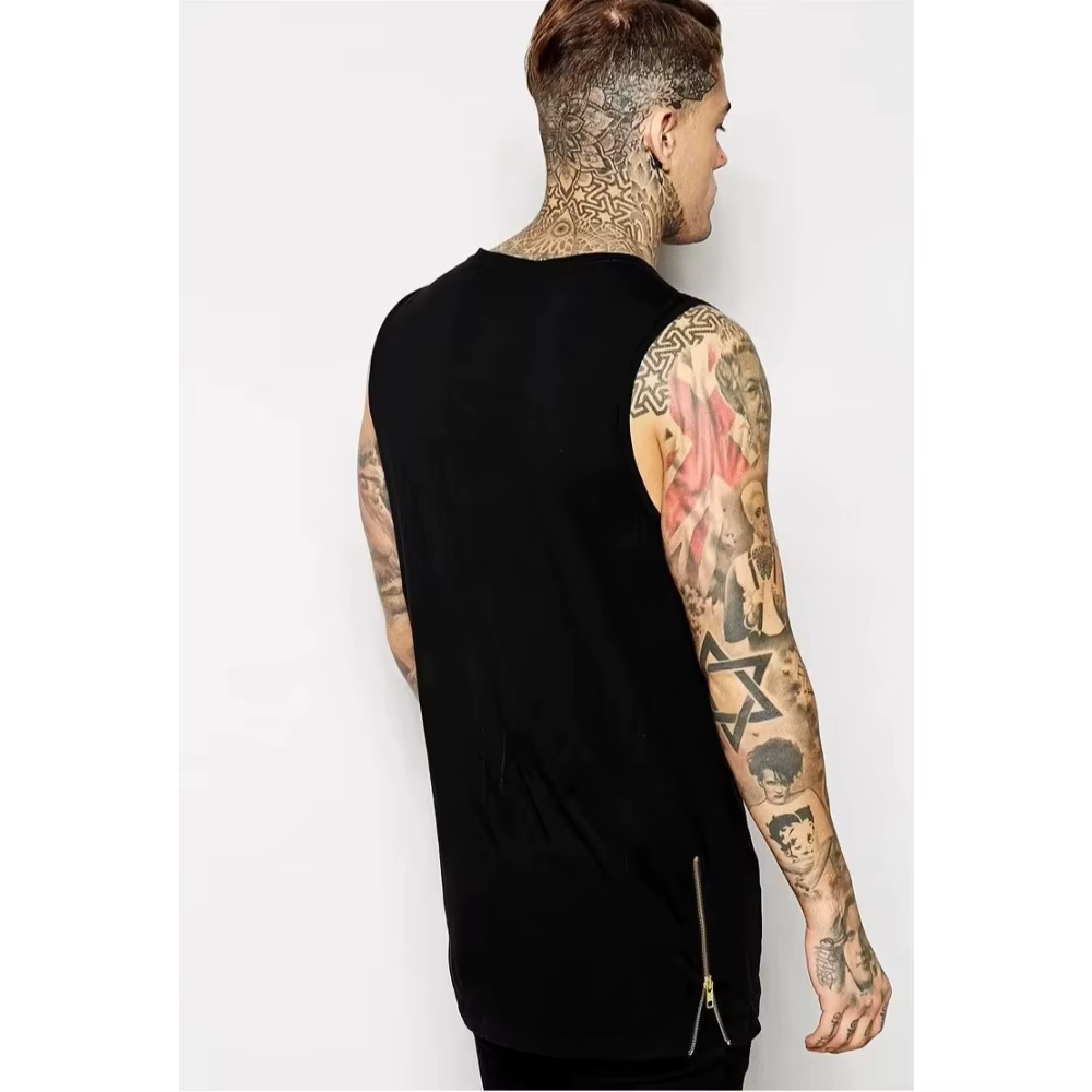 High Street côté fermeture éclair longue taille hommes débardeurs marque Extension tout-match plaine homme T-shirt bas