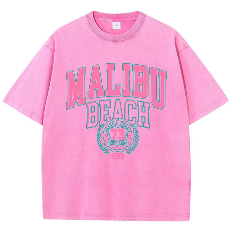 Malibu plage lavé T-Shirt femmes lettre impression coton
