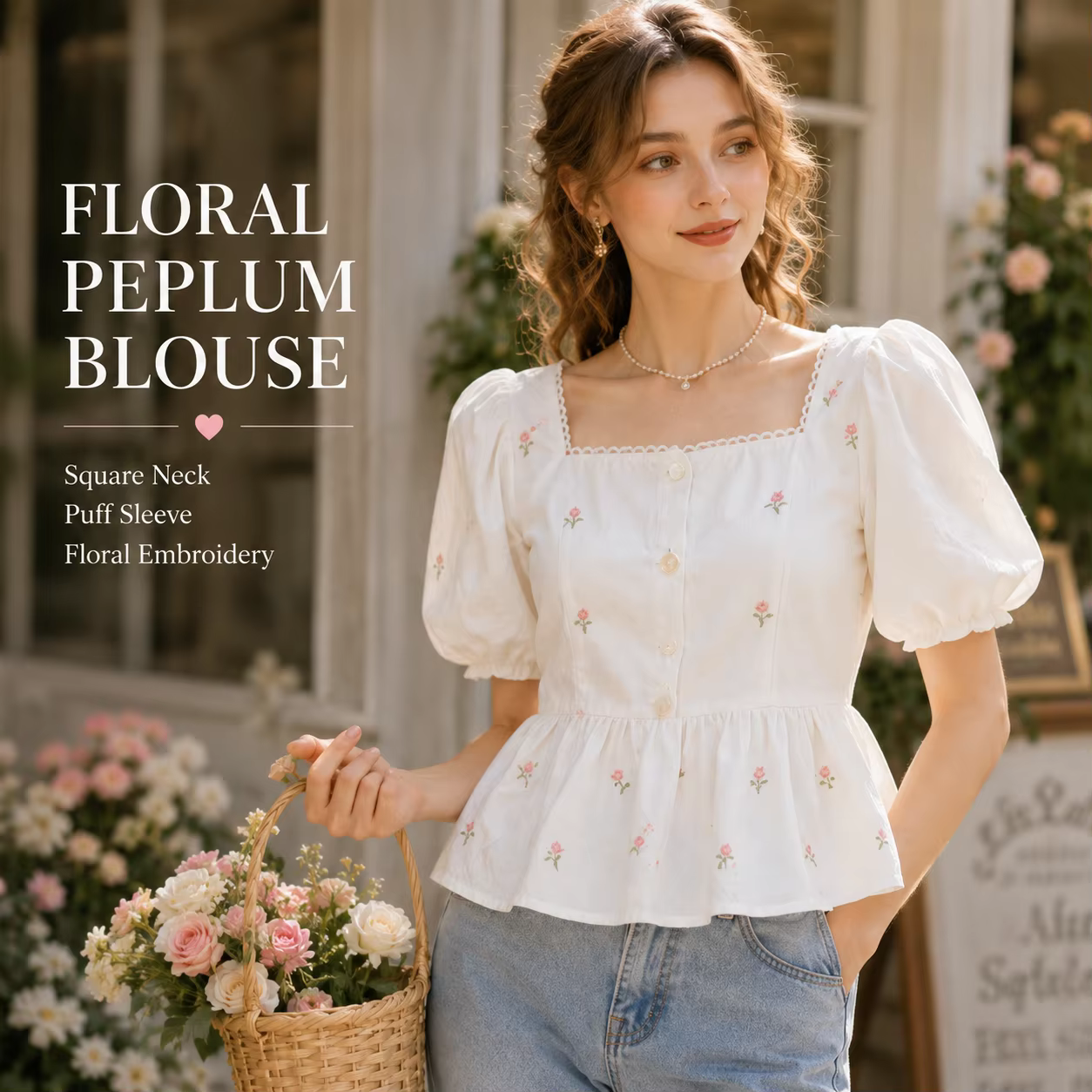 Chemisier floral pour femme à col carré et manches bouffantes, style peplum, coupe ajustée, style babydoll, manches courtes, idéal pour l'été, style cottagecore