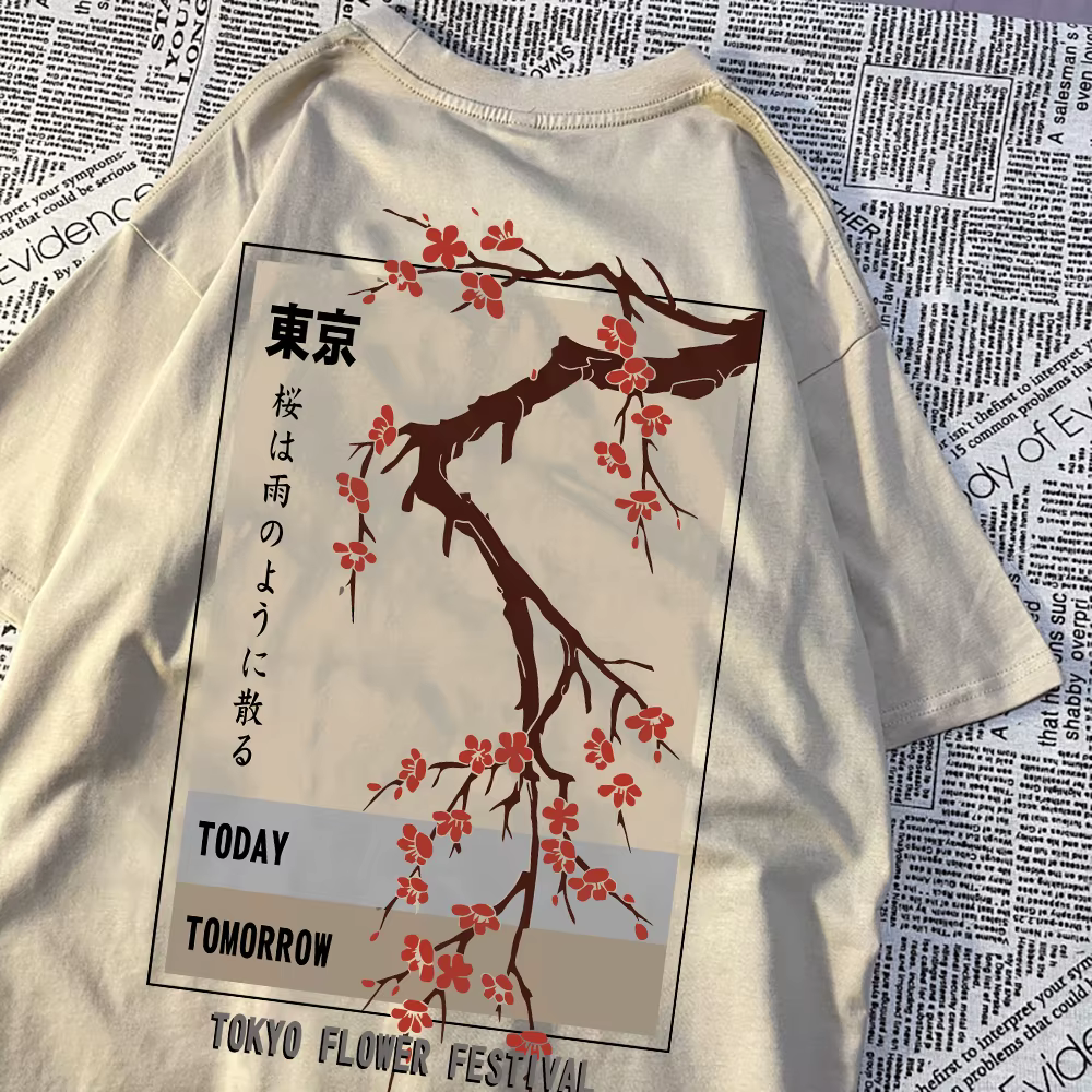 Aujourd'hui demain Tokyo fleur Festival t-shirt hommes femmes mode col rond T-Shirts été couverture en coton lâche rue