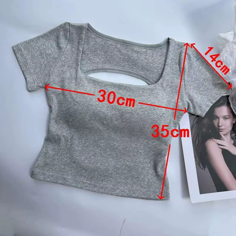 T-shirt femme vêtements encolure carrée hauts à manches courtes haut court avec soutiens-gorge pour femmes filles Sexy
