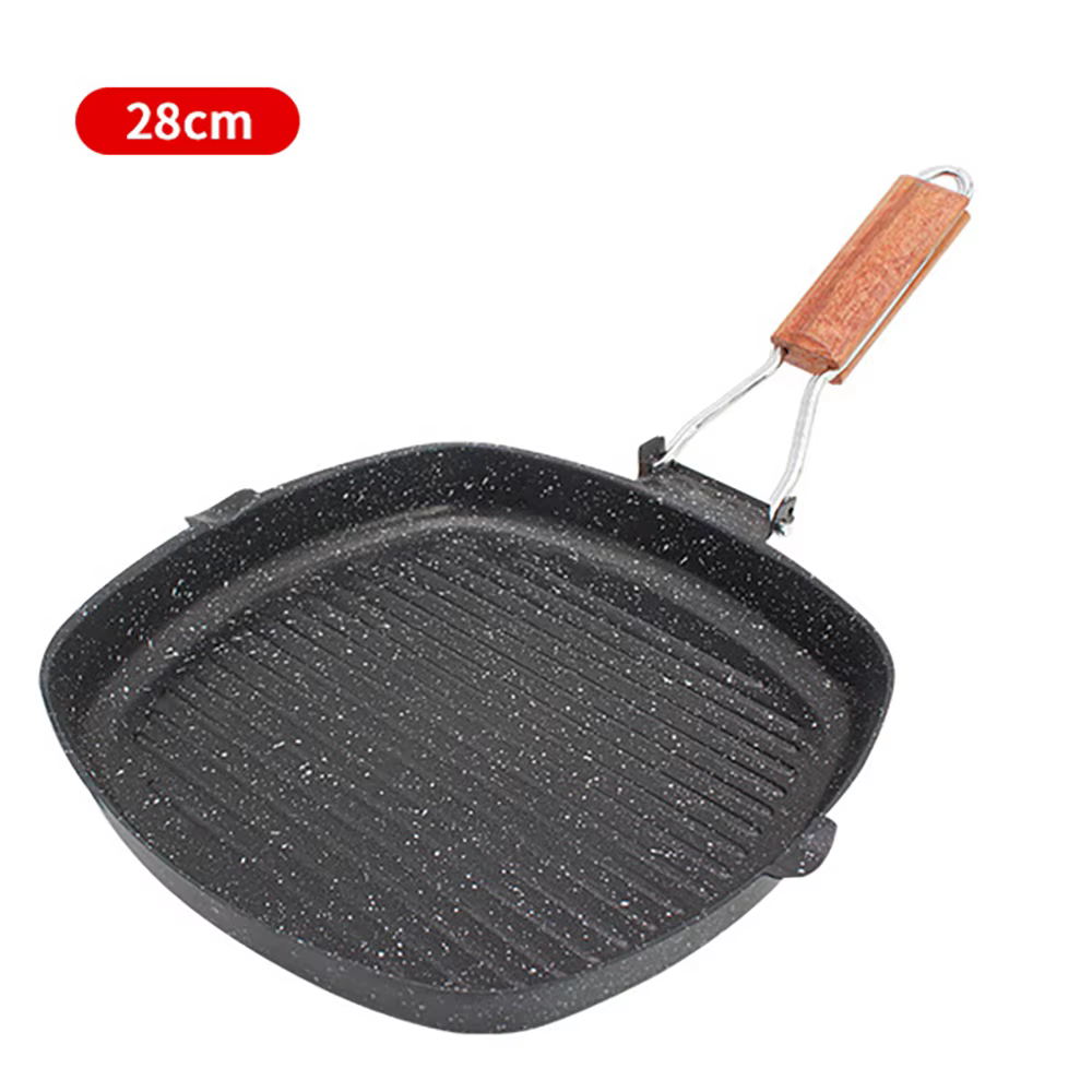 Poêle à Steak pliante pour l'extérieur et la maison, poêle à fond plat rayé, poêle à Induction à gaz antiadhésif spécial pour la friture du Steak