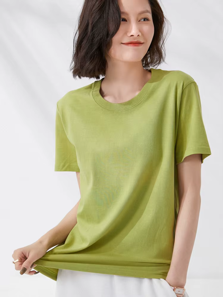 T-shirts femmes 2025 été à manches courtes coton solide décontracté