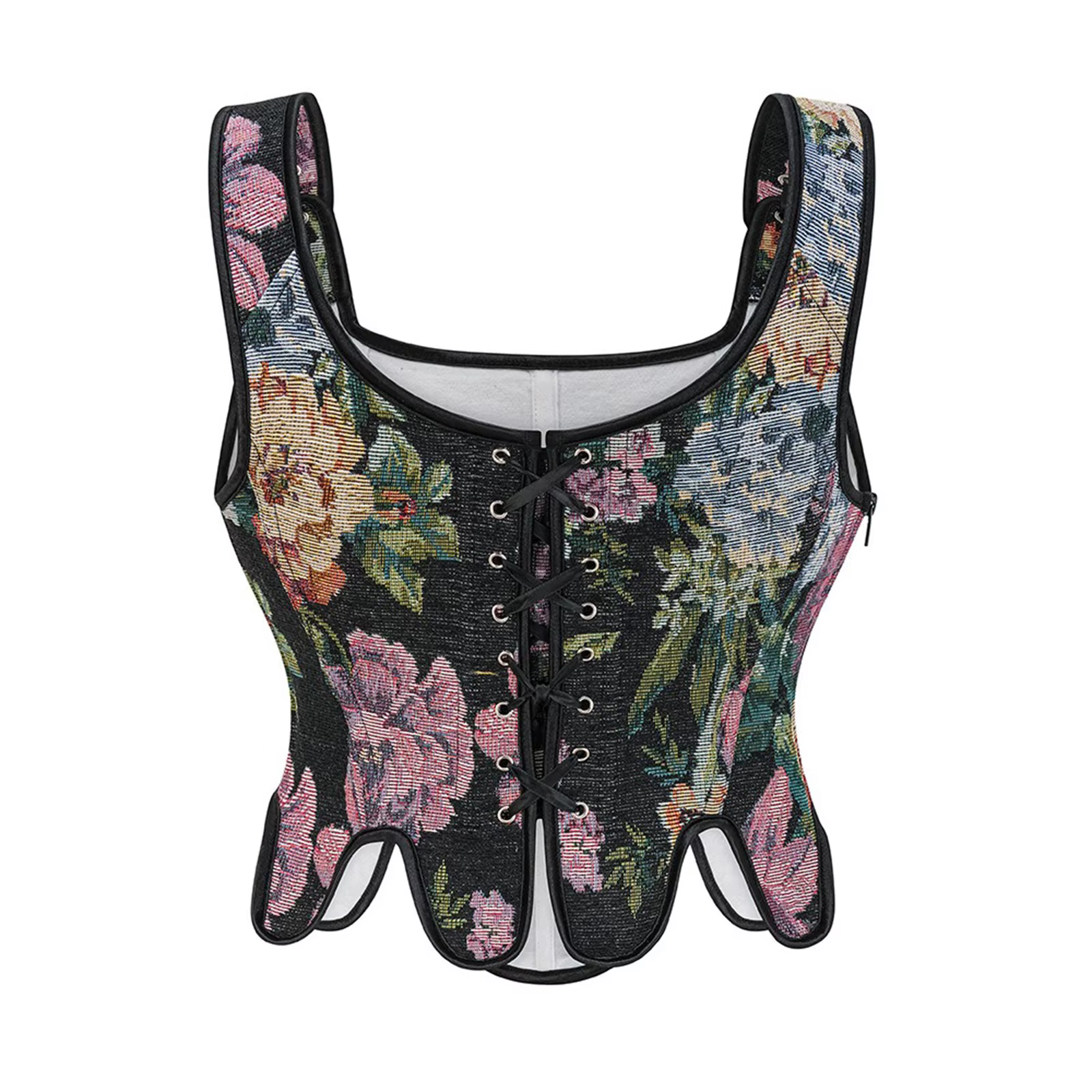 Xingqing Corset culture hauts Sexy femmes français Vintage Floral sans manches cravate Bustier t-shirts dames vêtements été Streetwear