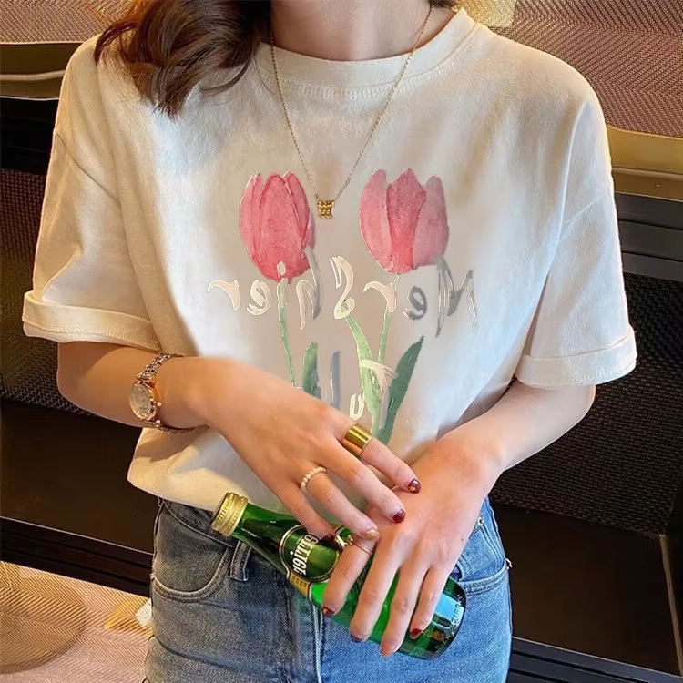 T-shirt blanc chic coréen pour femme