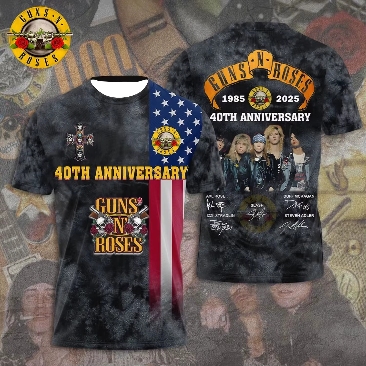 T-shirt 3D Guns N Roses 1985-2025 2025 Tour